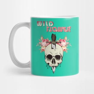 Wild Flower ( A Skull With A Knife In It And Flowers Behind ) Mug